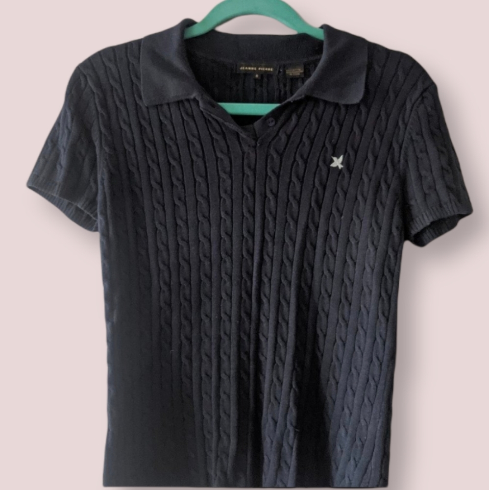 Cotton Cable-Knit Polo Shirt